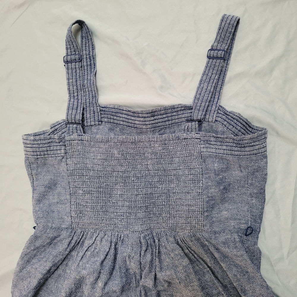 Old Navy Overalls Linen Rayon Blue Sleeveless Pockets Wide-Leg Jumpsuit Smocking - Picture 8 of 15